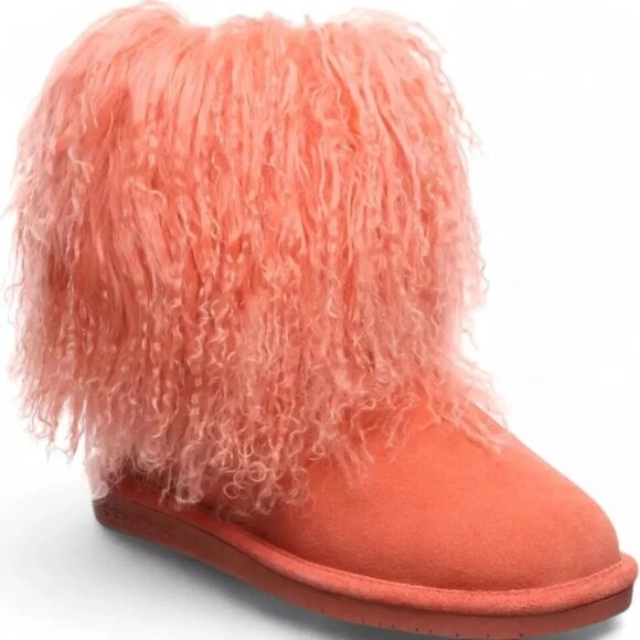 Bearpaw Boo Raspberry Pink Shearling Wool Line Curly Lamb Fur Mongolian Boots 8 - Picture 2 of 8
